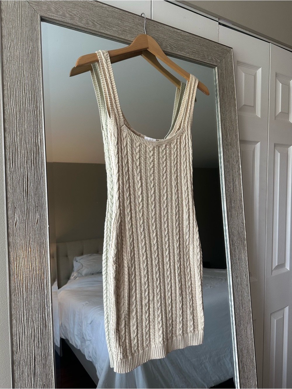 MESHKI Beige Cable Knit Scoop Neck Sleeveless Mini Dress Size XS
